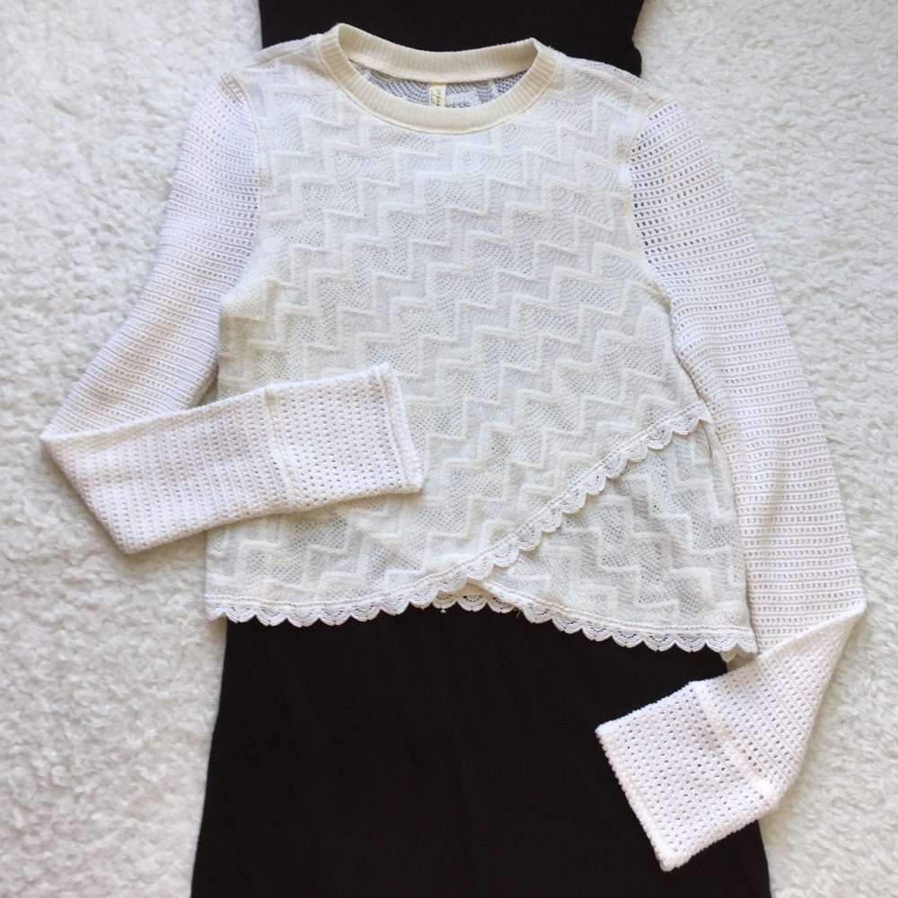 Free People Cream Knit Cropped Sweater Size LG